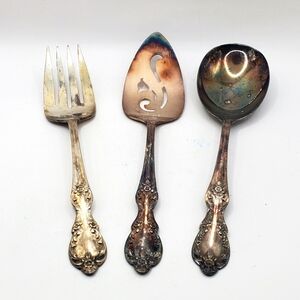 Vtg 1847 Rogers Bros Silverplate Large Serving Spoon Fork Floral Pattern